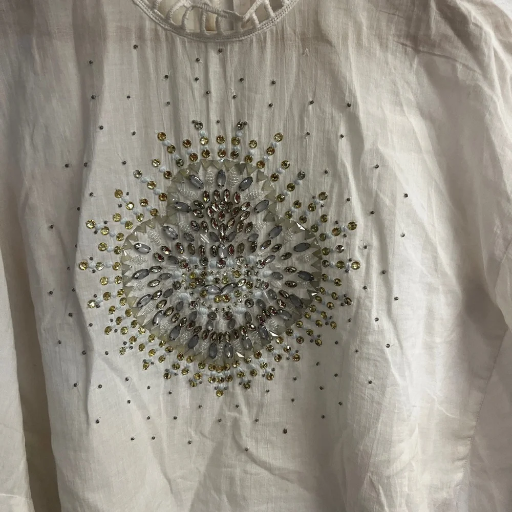 Free people white 100% cotton embellished heart top with batwing sleeves size s - Picture 2 of 6